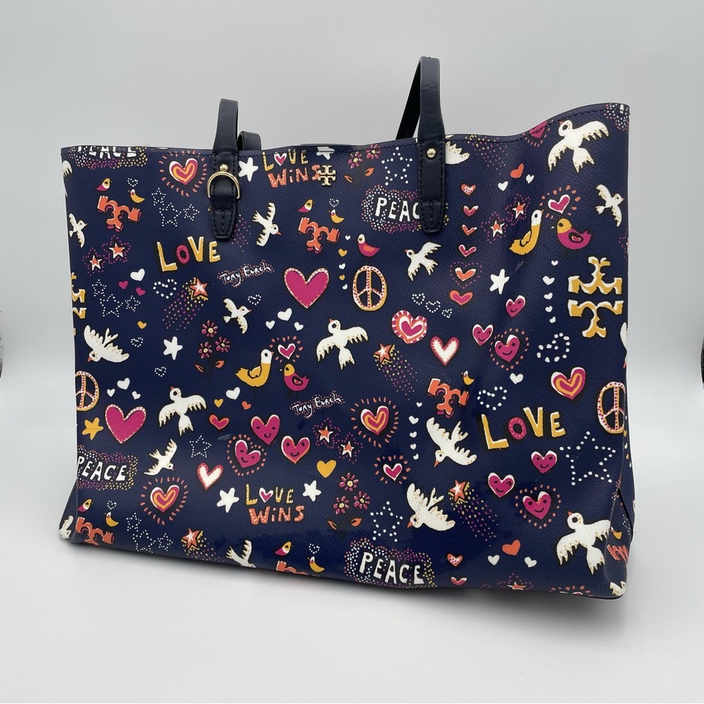 Tory Burch Leather Tote Peace Love Print